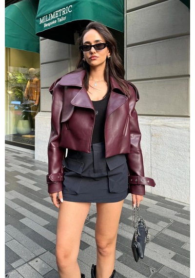 Candybia Bordo Deri Ceket Bordo Bordo