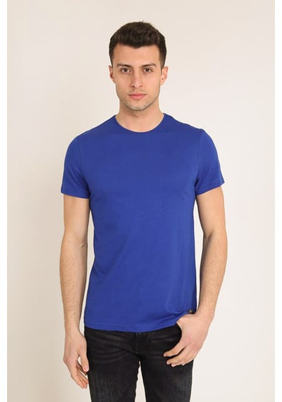 Erkek Mavi Slim Fit Bisiklet Yaka Basic T-shirt Mavi