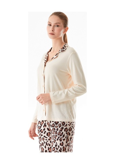 Fullamoda Leopar Desenli Gömlek Yaka 2 Li Pijama Takımı 24mıcg631216532-bej Bej