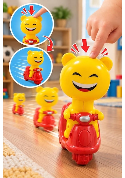 4 Lü Bas Git Oyuncak Motor Seti Renkli Emoji Figürlü 12 Cm Eğlenceli Ve Eğitici Motosikletler