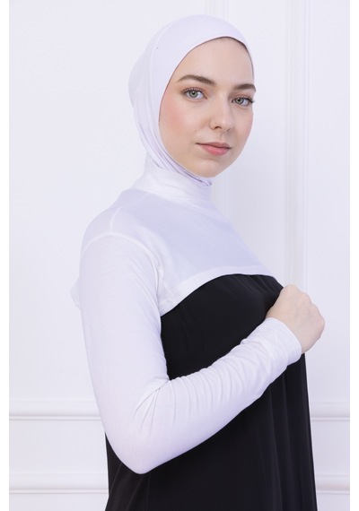 Loggia Balıkçı Yaka Boyunluklu Kolluk Beyaz - Likralı Dik Yakalı Kadın Body Tesettür Crop Bolero Beyaz