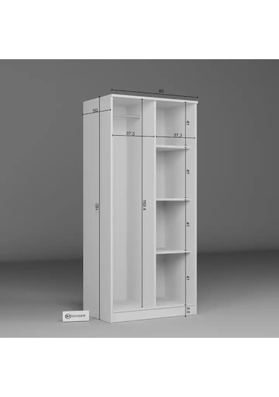 Kardelen Serisi 80 Cm Mat Beyaz 2 Kapılı 4 Raflı Elbise Dolabı Beyaz
