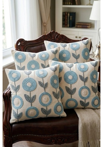 4lü Kırlent Kılıfı, Dijital Baskılı Çift Taraflı Kırlent Kılıfı 45x45cm Renkli