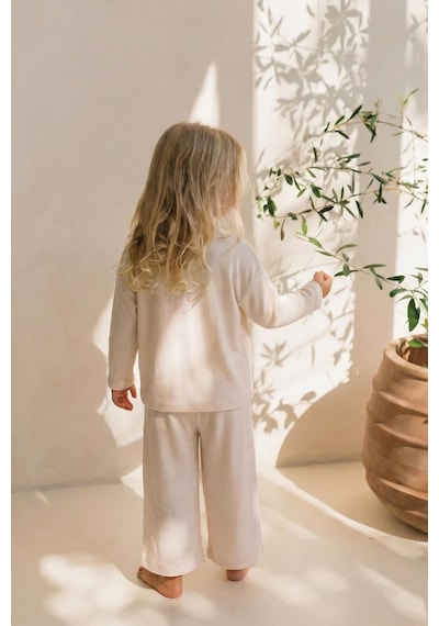 Cigit Yumuşak Dökümlü Oversize Bambu Takım 3-10 Yaş Ekru Ekru
