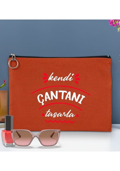 Bk Gift Kişiye Özel Kendin Tasarla Astarlı Portföy Kiremit Çanta 30x21cm, Baskılı El Çantası, Organizer Çanta Haki