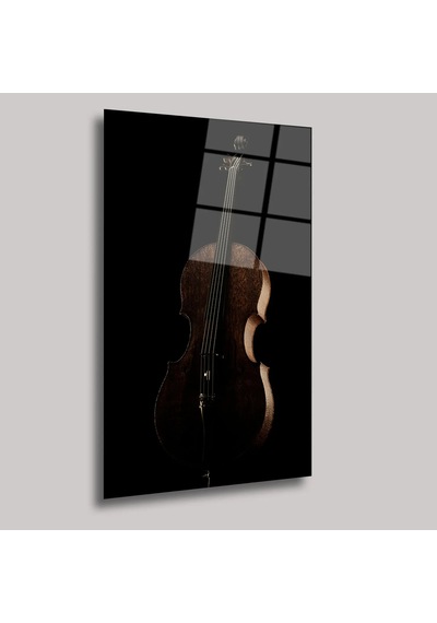Çello Cam Tablo Retro Müzik Temalı Duvar Dekoru 35x50 Cm