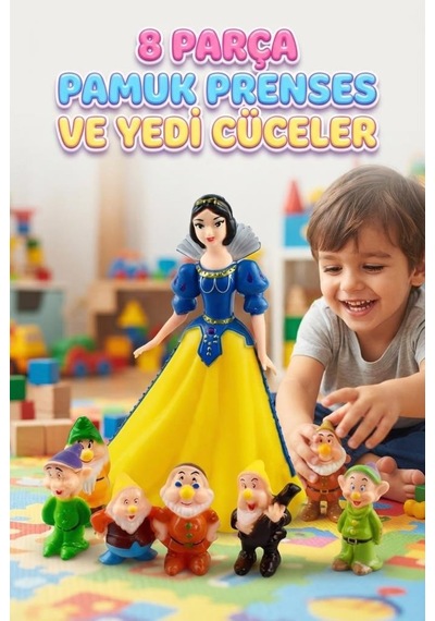 8 Parçalı: Pamuk Prenses Ve 7 Cüceler Snow White Eğlenceli Figür Seti