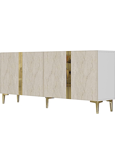 Ka1898btg Anka Konsol Ve Tv Sehpası Beyaz-traverten-gold 180cm
