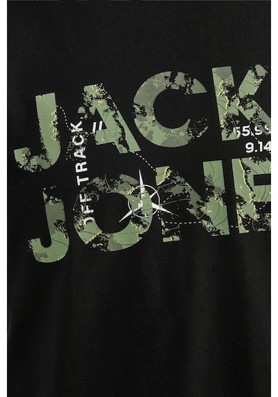 Jack & Jones 12215700 Techlogo Bisiklet Yaka Logolu Erkek Tişört Siyah Beyaz