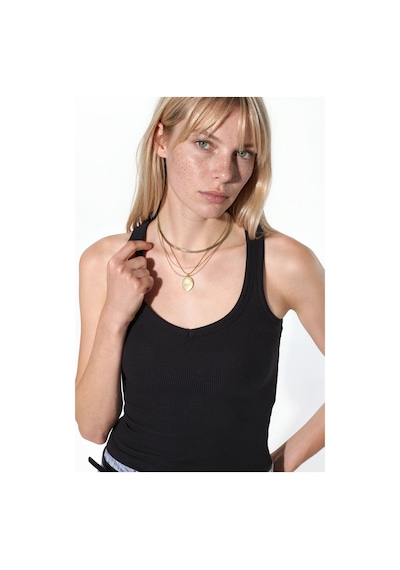 Hiccup Busem V Yaka Ribanalı Tank Top Siyah