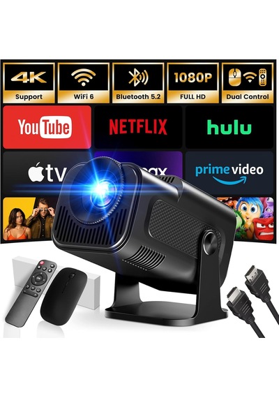 Mini Projektör, 4k Fhd 1920x1080p 180 Taşınabilir Projektör Wifi Android Ve İos Mause Hediye Siyah