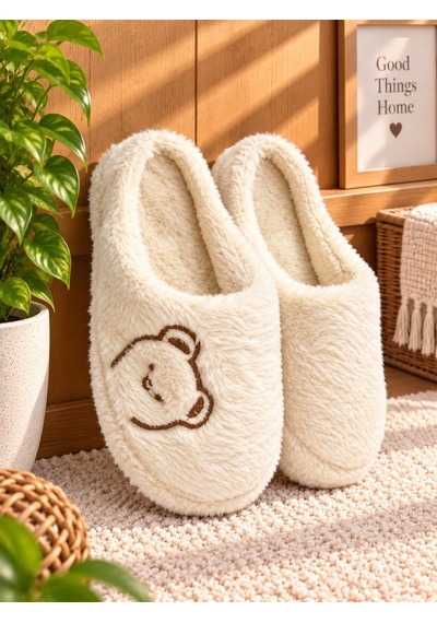 Modafrato Fluffy Ayıcık Desenli Kadın Ev Terliği Kışlık Yünlü Terlik Ses Yapmayan İçi Yünlü Günlük Rahat Terlik Krem Modafrato Fluffy Ayıcık Desenli Kadın Ev Terliği Kışlık Yünlü Terlik Ses Yapmayan İçi Yünlü Günlük Rahat Terlik Krem