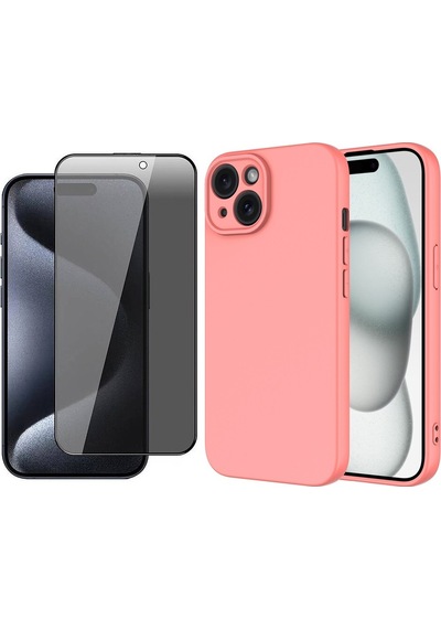 Vendas Apple Uyumlu iPhone 15 Plus Kılıf Zore Mara Lansman Kapak + Hayalet Ekran Koruyucu Pembe