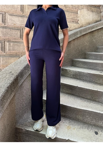 WeShaya Laci Polyester Elastan Polo Yaka Takım Lacivert