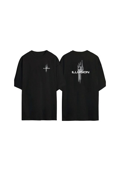 Thewert Unisex Illusıon Ön Arka Baskılı Sıyah Oversize T-shirt Siyah