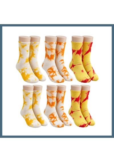 Bezos Unisex Batik Desenli Çorap 6'lı Set Pamuklu Renkli Uzun Soket Dikişsiz Nefes Alan Günlük Spor Çorabı Agc Çok  Renkli