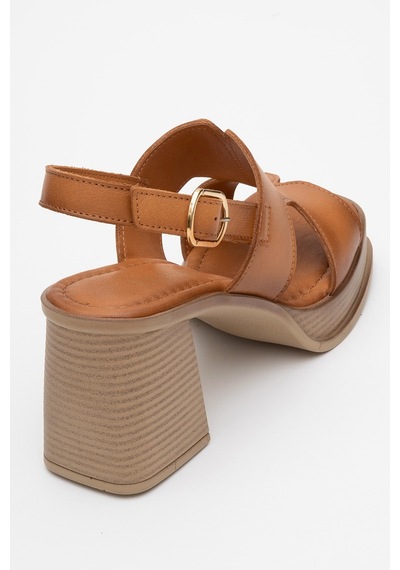 Luvishoes Kevın Taba Cilt Hakiki Deri Kadın Platform Topuklu Sandalet Taba