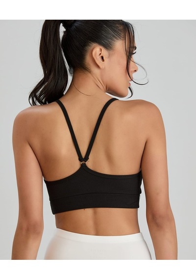 Aurafit Fitilli U Yaka İp Askılı Basic Büstiyer/croptop - 9027 Siyah