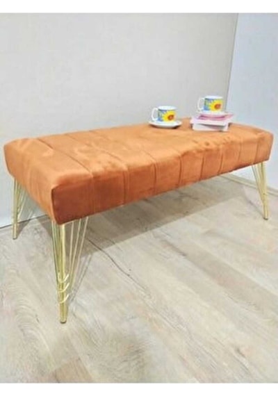 Modern Çizgi Model Puf Ayakucu Bench Gold Metal Ayak 100 Cm Beyaz