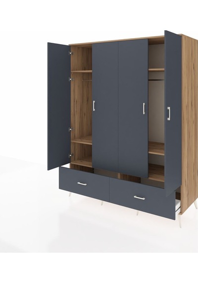 Kronos Gardrop 6 Raflı 2 Çekmeceli 2 Askılı 176x59x221 Çam-antrasit Beyaz Kronos Gardrop 6 Raflı 2 Çekmeceli 2 Askılı 176x59x221 Çam-antrasit Beyaz