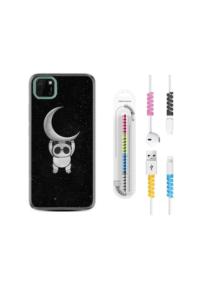Huawei Y5P Kılıf Kablo Koruyuculu Panda Moon 18Y5P
