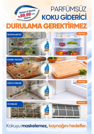 Buzdolabı Koku Giderici Sprey 750ml Günlük Yüzey Dezenfektanı Küf Temizleyici Buzdolabı Temizleyici Sigara Kokusu 10'lu Set