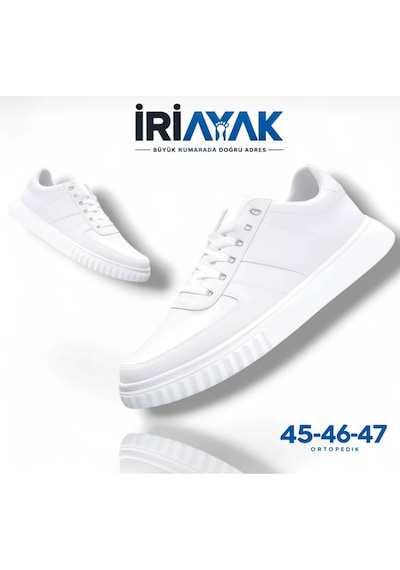 İriayak Büyük Numara Rahat Kalıp Erkek Günlük Ayakkabı Beyaz