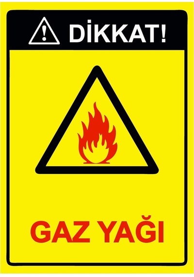 Dikkat Gaz Yag İsg Uyarı Levhası Pvc A4 21x30 Cm