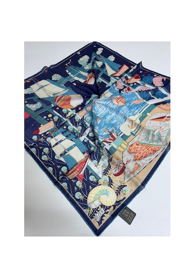 Zer Scarf Okyanus Desen Eşarp/omuz Şalı Lacivert