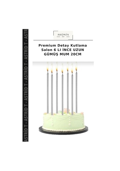 Premium Detay Kutlama Salon 6 Lı İnce Uzun Gümüş Mum 20cm