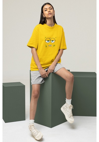 Noıssey Sünger Bob Tasarımlı Unisex Oversize Sarı T-shirt