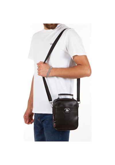 Newish Polo Erkek Siyah Vegan Deri Su Geçirmez Günlük El Ve Omuz Çantası Antrasit Siyah