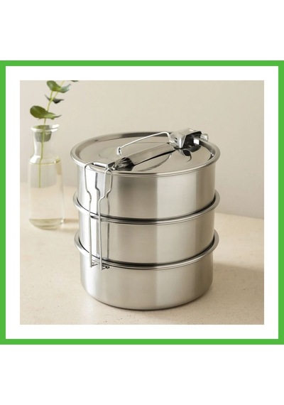 Vaveni 3 Katlı Çelik Sefer Tası 16 Cm - Yemek Taşıma Kabı Arz