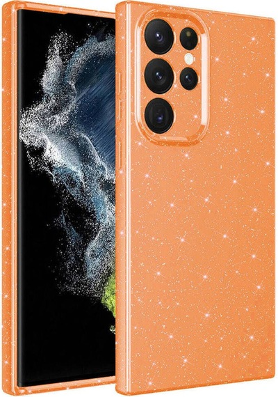 Samsung Uyumlu Galaxy S22 Ultra Kılıf Kamera Korumalı Simli Lüks Zore Koton Kapak Turuncu