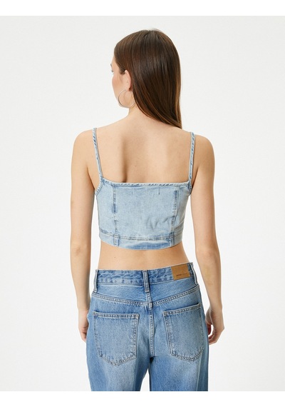Koton Kot Büstiyer İnce Askılı Slim Fit Kare Yaka Açık İndigo 4sal30005md
