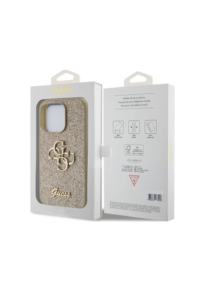 Apple Uyumlu iPhone 15 Pro Max Kılıf Guess Lisanslı 4g Büyük Metal Logolu Glitter Kapak Siyah