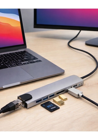 8 Port Type C Hub Usb Hdmı Rj45 Sd Tf Kart Okuyucu Çoklayıcı Akıllı Saat