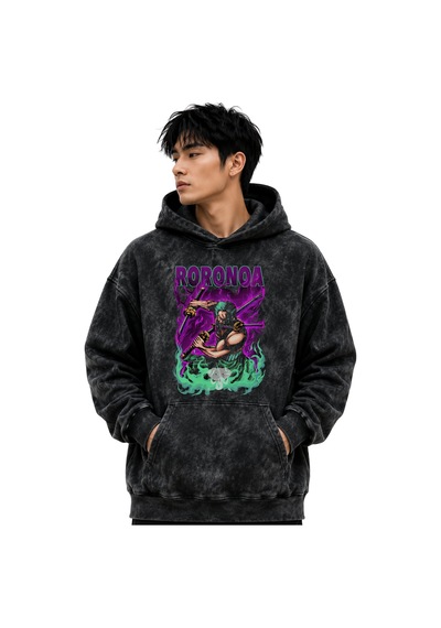 Sevbano One Piece Roronoa Zoro Anime Baskılı Unisex Oversize Yıkamalı Pre Siyah