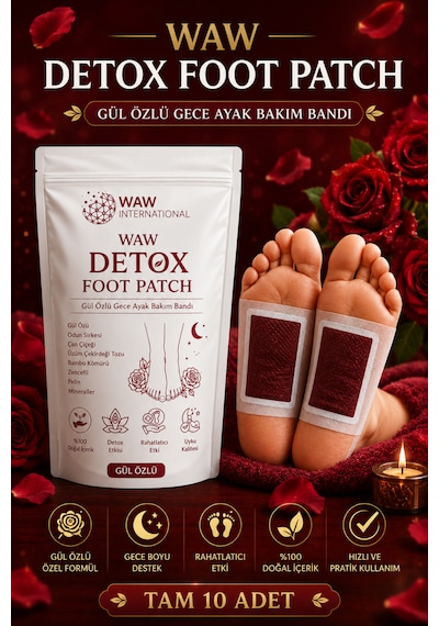 Waw Detox Foot Patch 10 Adet Gül Özlü Gece Ayak Bakım Bandı