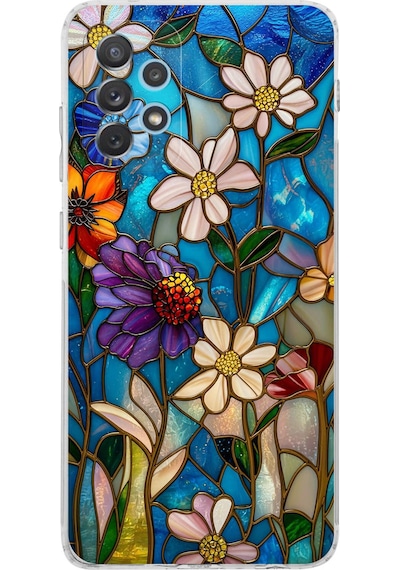 Printify Samsung Galaxy A13 İle Uyumlu Vitray Mavi Bahar Tasarımlı Şeffaf Silikon Kılıf Şeffaf