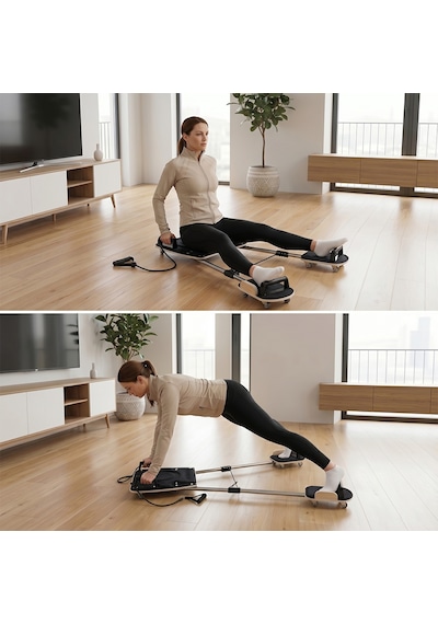 Ahşap Pilates Aleti 20+ Egzersiz Destekli 4 Kademe Dirençli Kayan Platformlu Fitness Egzersiz Aleti Siyah