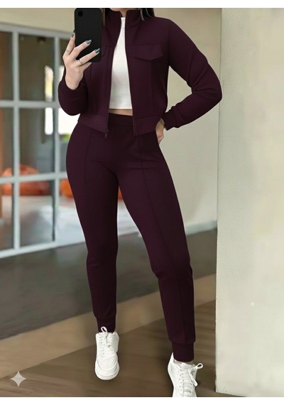 Efnaz Style Kadın Uzun Kollu Önden Fermuarlı Kısa Modal Mor Ceket Ve Pantolon Ikili Takım Bordo Efnaz Style Kadın Uzun Kollu Önden Fermuarlı Kısa Modal Mor Ceket Ve Pantolon Ikili Takım Bordo