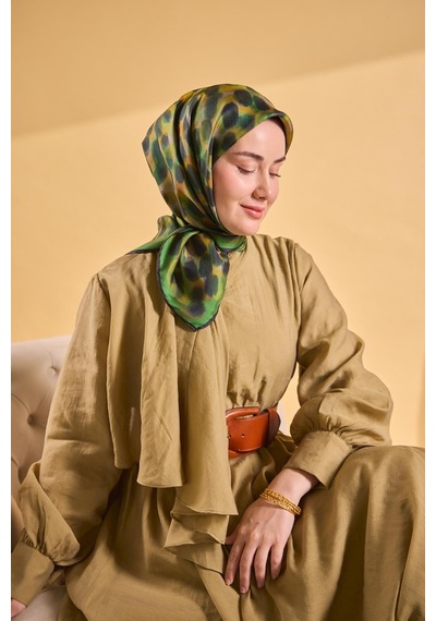 Silk Home Twill İpek Eşarp Noiré Yeşil 90x90 Çok Renkli