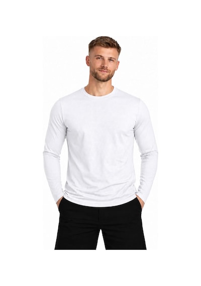 Axxel Erkek Pamuklu Bisiklet Yaka Uzun Kollu T-shirt-d4005 Beyaz