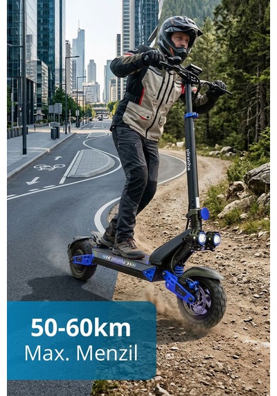 5025-m 1000w Elektrikli Scooter 48v 15ah 50-60 Km Menzil Katlanabilir Çift Süspansiyon Off-road Lastik Mavi