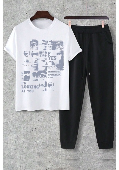 Uyguntarz Unisex I'm Looking At You 2'li Eşofman Takımı Beyaz