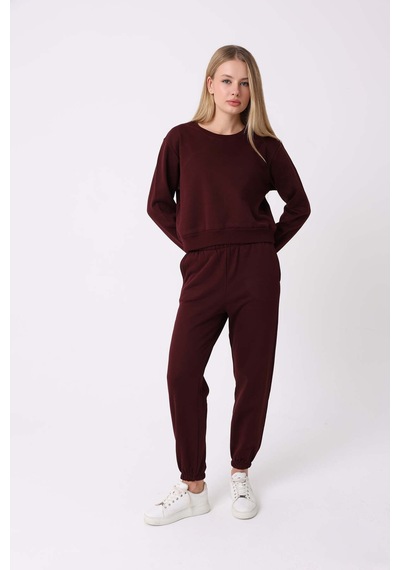 Defys Kadın Bisiklet Yaka Basic Şardonlu Eşofman Takımı Bordo - 932380624 Bordo