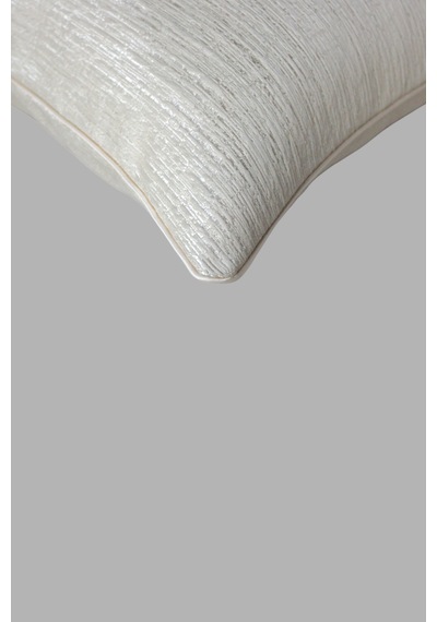 Kırlent Kılıfı Çizgili Desenli Jakarlı Dokuma Kumaş 2'li 45x45 Ve 35x50 Çift Taraflı Biyeli Krem