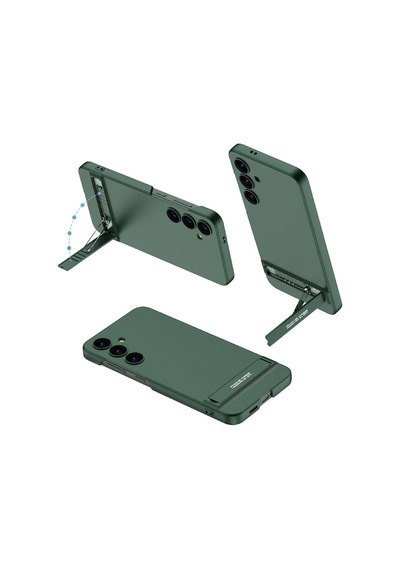 Galaxy S24 Kılıf Uzaklarda Arama Kamera Korumalı Dikey Standlı Ays Kılıf Koyu Yeşil