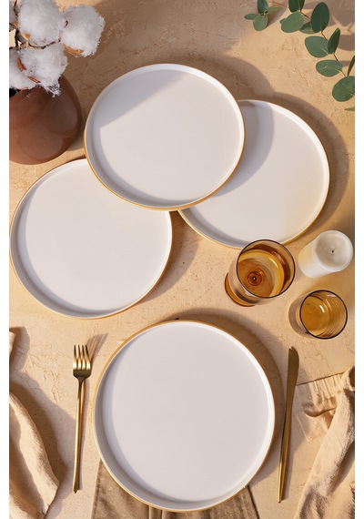 Keramika Mat Beyaz Gold Fileli Stackable Servis Tabağı 27 Cm 4 Adet